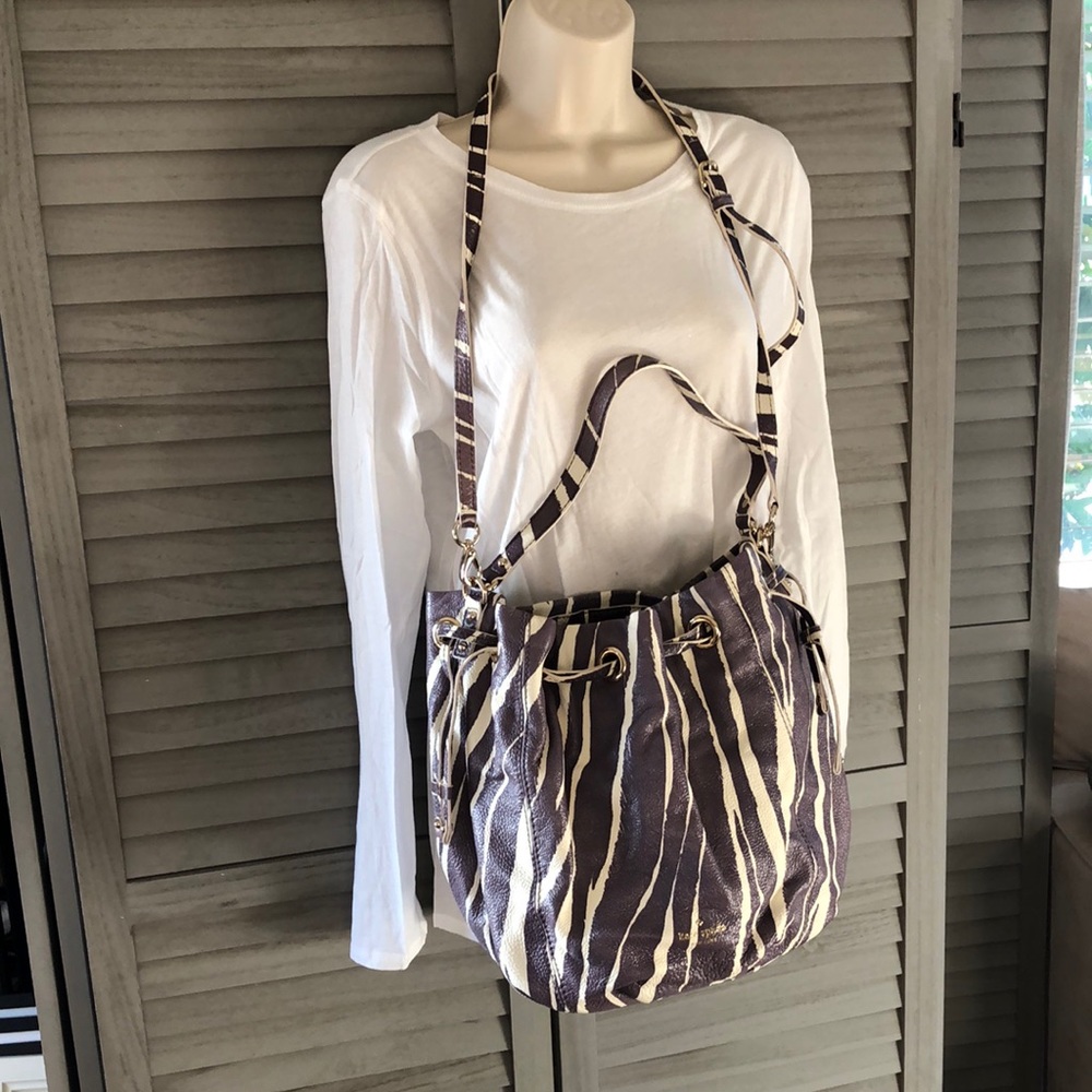 Kate Spade New York Zebra stripe leather bucket purse Grey/lavender/cream colors